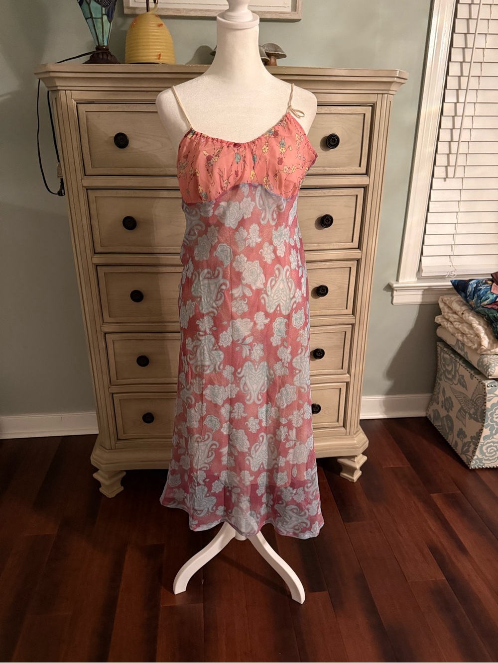 Sisley Pink and White Paisley Slip Dress
